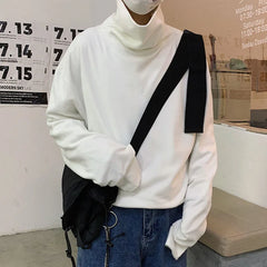 Hehope Fashion Turtleneck Solid Color All-match T-Shirt Men Clothing Autumn New Oversized Casual Pullovers Loose Korean Tee Shirt