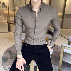 Hehope Mens Exquisite Solid Color Shirt Yingya Gentleman Style Youth High-quality Long-sleeved Business Men's Casual Slim-fit Shirt