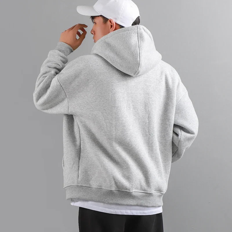 Hehope Winter Hoodies for Men with Fleece Thicken Warm Zip-Up Hooded Shirt Casual Solid Color Woman Clothing White Black Coat