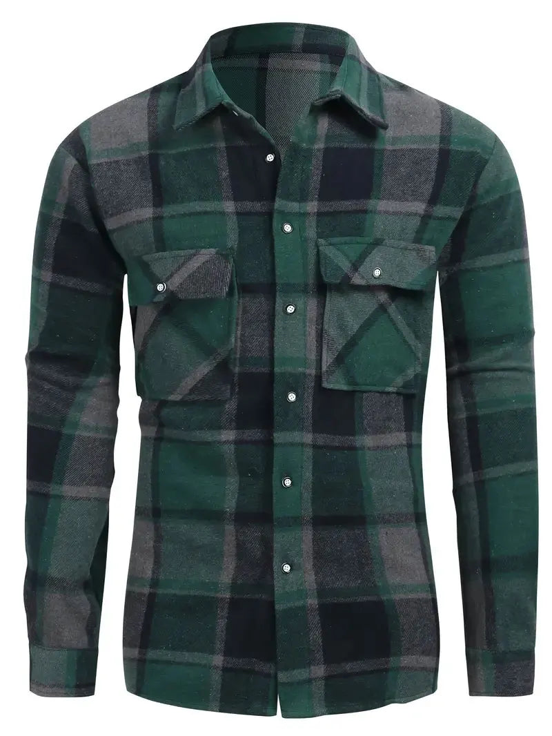 Hehope Mens Plaid Shirt,Long Sleeves,Classic Flannel Shirt Button Down Shirt Jacket Tops