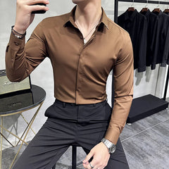 Hehope High Quality Solid Dress Shirt Men Simple Long Sleeve Slim Fit Business Shirts Homme Social Casual Shirt Plus Size 4XL-M