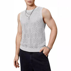 Hehope Streetwear Male Vest Thin Hollow Out Mesh Knitted Tanks Mens Sexy Summer Sleeveless Tank Top