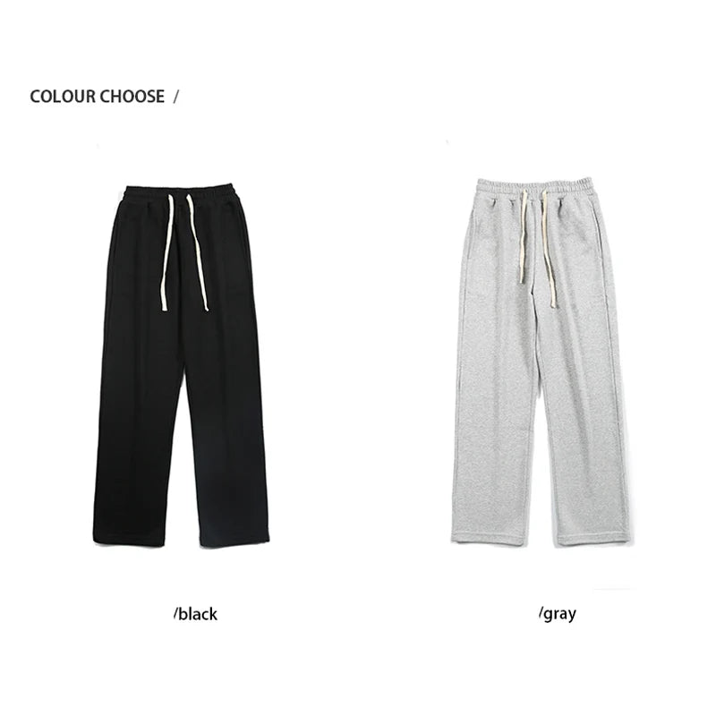 Hehope 2024 Black Pants Men Spring and Summer Solid Color Casual Loose Sports Sweatpants Loose Mid Straight Terry Men Pants