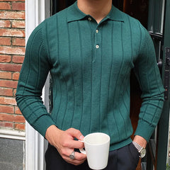 Hehope Autumn Casual Men's Knitted Sweater Striped Polo Shirt Men Mode Homme Lapel Polo T-shirt Men's Elastic Jacquard Business