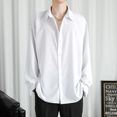 Hehope Korean Fashion Mens Shirts Summer Thin Ice Silk Long Sleeve Shirt Men Young Handsome Loose Solid Color Drape Shirt 4xl