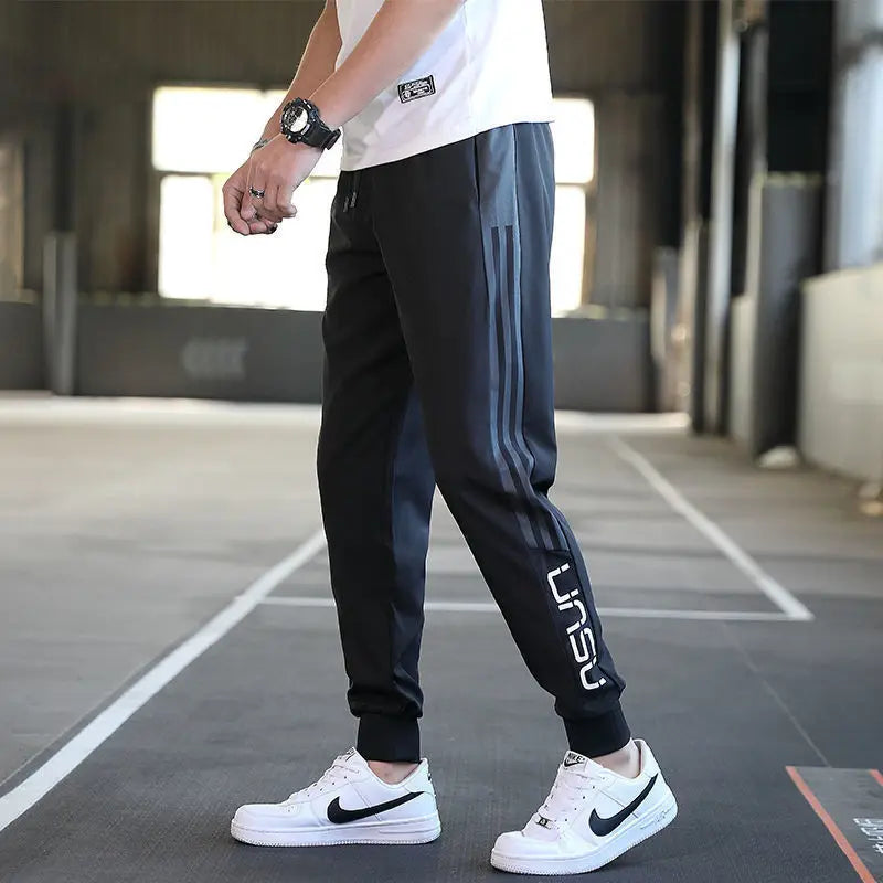 Hehope Spring Summer Men Joggers Stripes Sweatpants New Casual Elastic Waist Pockets Sports Clothing Fashion Slim Bound Feet Trousers