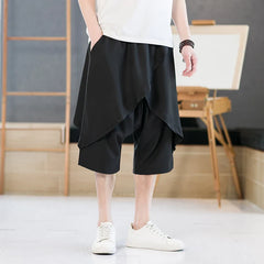 Hehope Summer Mens Baggy Shorts Layered Cross-pant Knee-length Short Pants Black White Thin Streetwear Hip Hop Oversize Casual Shorts