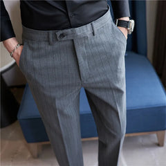 Hehope Men Striped Suit Pants Autumn New Casual Straight Formal Dress Trousers Slim Fit Pantalon Homme Wedding Party Men Clothing