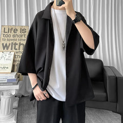 Hehope Solid Color Oversized Men's Shirts Harajuku Men Casual Half Sleeve Shirt Tops Cool Summer Streetwear Man Blouse 6 Colors