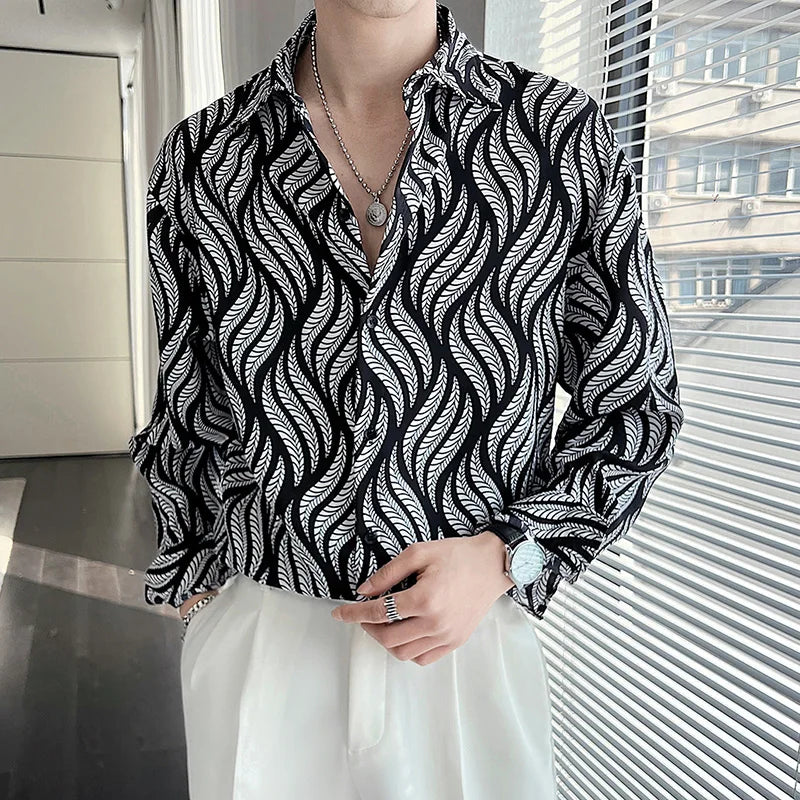 Hehope New Summer Men's Printed Shirts Oversized Clothing Casual Long Sleeve Striped Plaid Vintage Thin Draped Stretch Hawailan Blouses