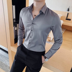 Hehope Men Long Sleeve Shirt New British Style Solid Casual Slim Fit Camisas Y Blusas Formal Dress Chemistry Homme Men Clothing