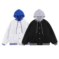 Hehope Men&Women Hooded Jacket Ins Hip Hop Waffle Fake Two-piece Windproof Streetwear Unisex Baseball Uniform Youth Male Bomber Jacket