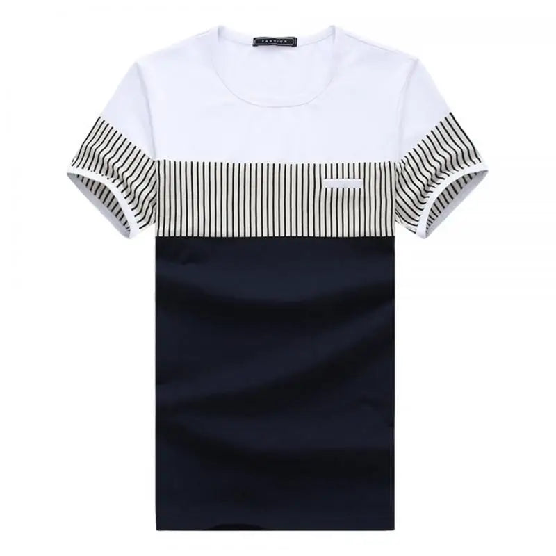 Hehope 95% Cotton 5% Spandex Man Stripe T Shirt Short Sleeves Summer Navy Blue White Quality Round Neck Male Fashion O-Neck Men T-Shirt