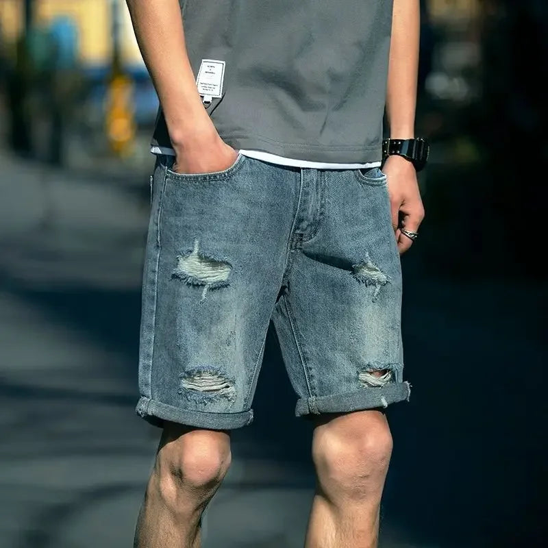 Hehope Man Denim Shorts Blue Short Jeans Pants for Men with Pockets Bermuda Cowboy Baggy Hip Hop Buttons Spanx Sale Thin Summer Y2k Xl