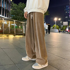 Hehope Balck Corduroy Casual Pants Men Winter Autumn New Baggy Stretch Waist Straight Wide Leg Pants Oversized Drape Outdoor Sweatpants