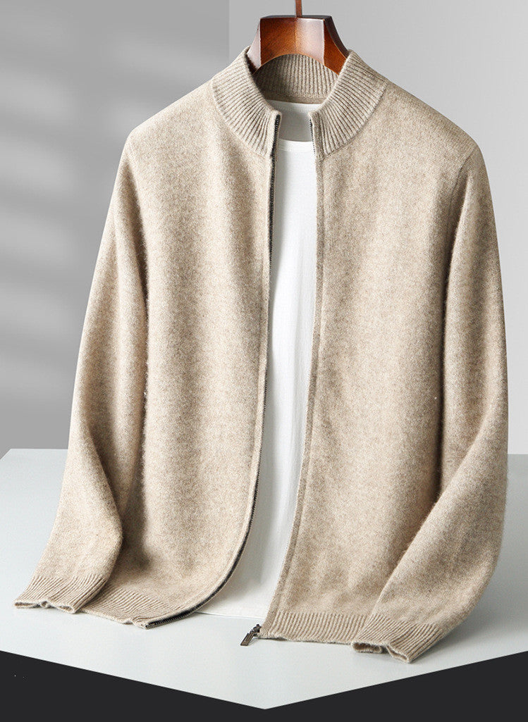 Hehope Pure Wool Knit Double-strand Thickening Stand Collar Cashmere Cardigan coat