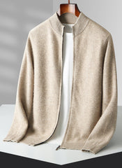 Hehope Pure Wool Knit Double-strand Thickening Stand Collar Cashmere Cardigan coat