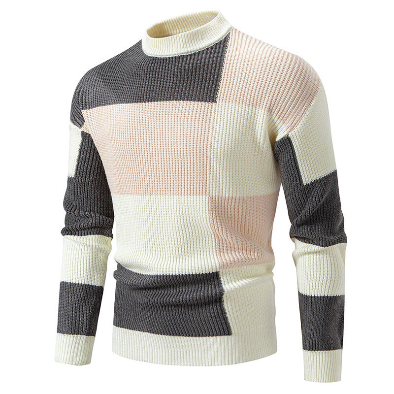 Hehope Men's Half Turtleneck Color Matching Casual sweater