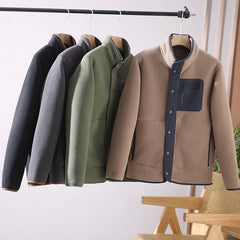 Hehope Fleece-lined Thickened Stand Collar Pocket Jacket