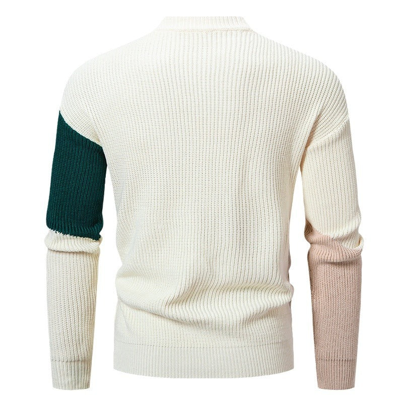 Hehope Men's Round Neck Multicolor Pullover Sweater