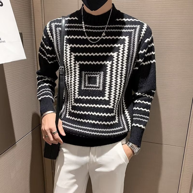 Hehope Striped Sweater For Men Spring And Autumn