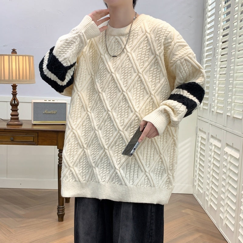 Hehope Men's Round Neck Brocade Sweater Autumn And Winter