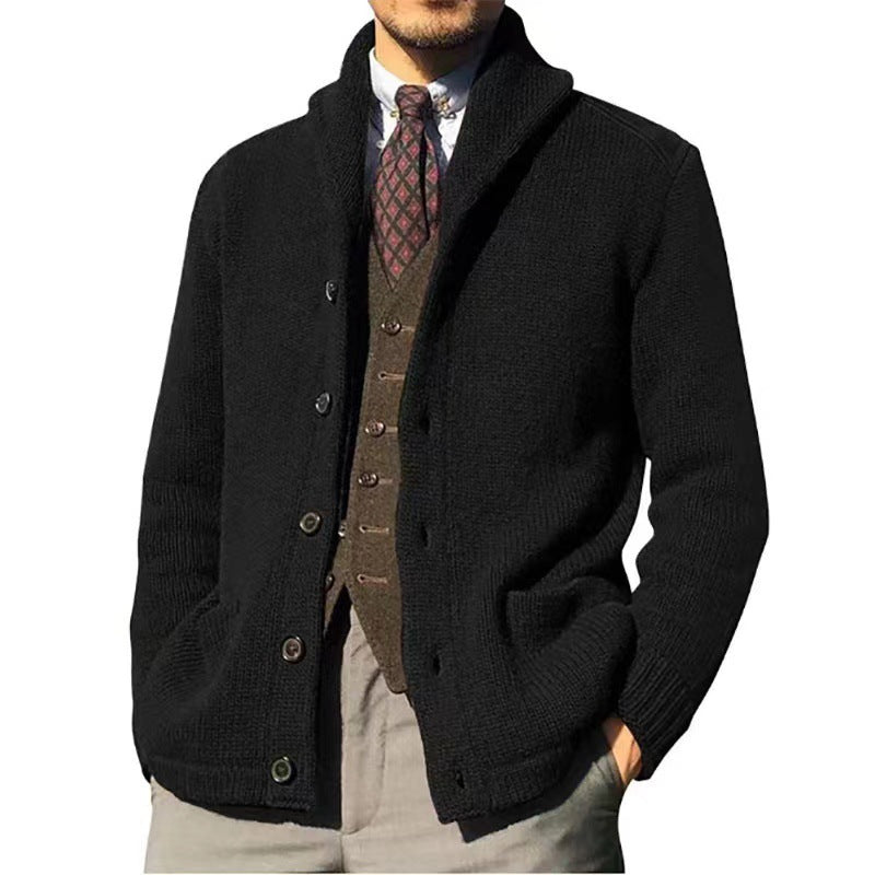 Hehope Mens Shawl Collar Cardigan Sweater Cable Knitted Down Ribbed Knitwear Outwear With Pockets