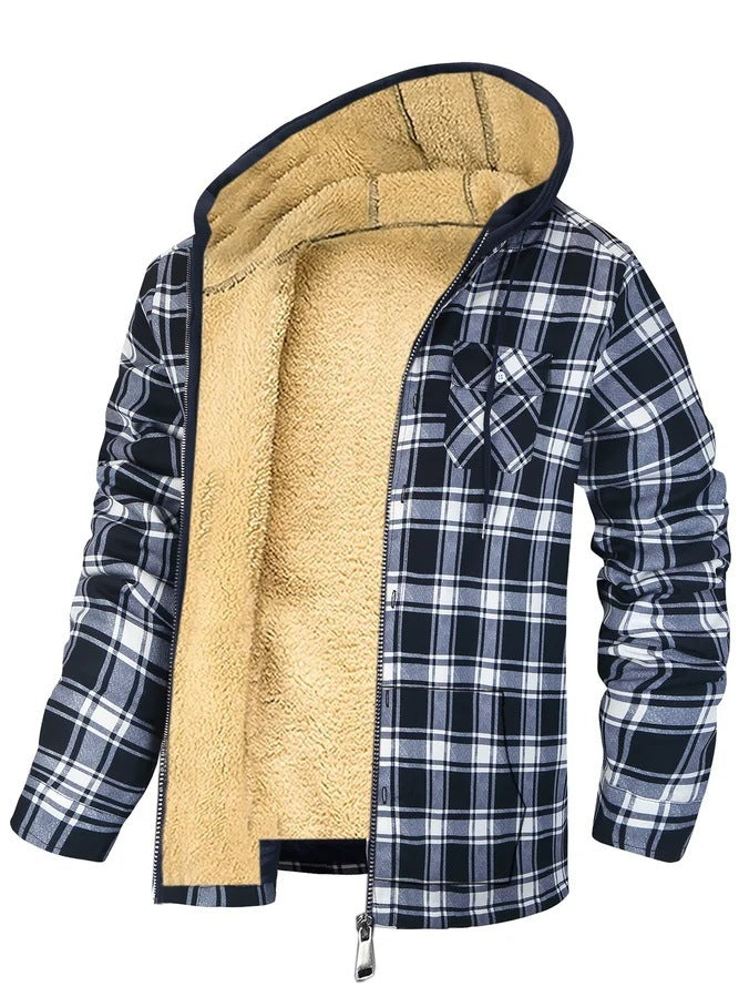 Hehope Thickened Cotton-padded Plaid Long Sleeve Loose jacket