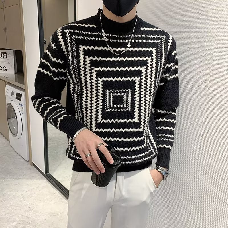 Hehope Striped Sweater For Men Spring And Autumn