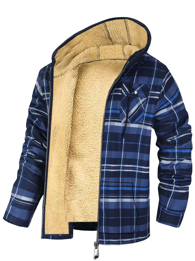 Hehope Thickened Cotton-padded Plaid Long Sleeve Loose jacket