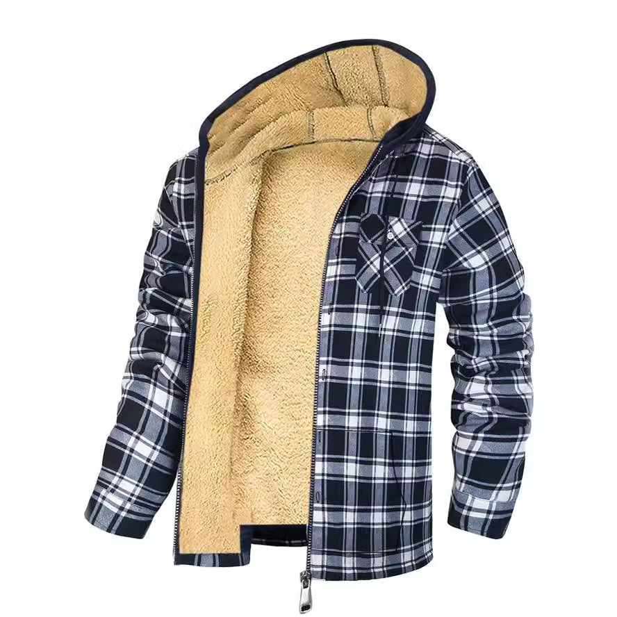 Hehope Thickened Cotton-padded Plaid Long Sleeve Loose jacket