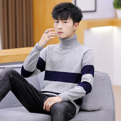 Hehope High Neck Striped Sweater Men