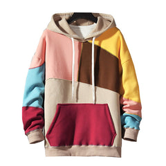 Hehope Fleece Casual Loose Color-blocking Pullover hoodie