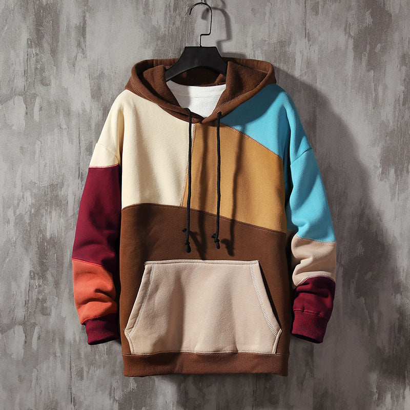 Hehope Fleece Casual Loose Color-blocking Pullover hoodie