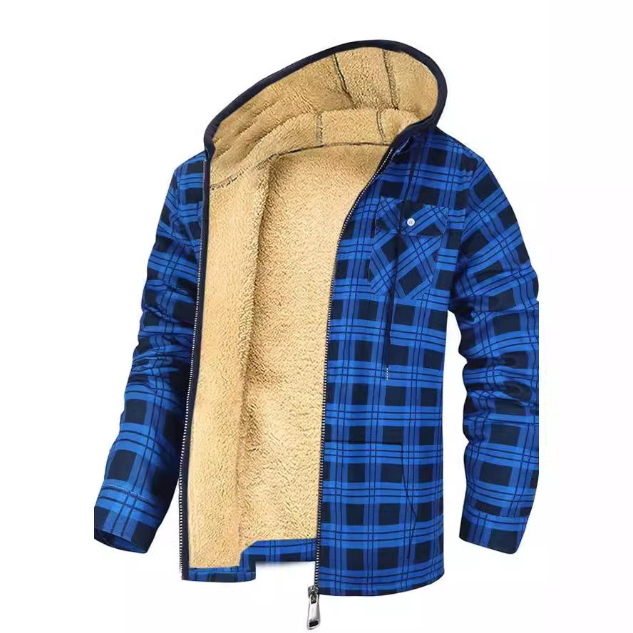 Hehope Thickened Cotton-padded Plaid Long Sleeve Loose jacket