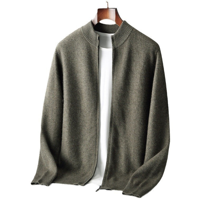 Hehope Pure Wool Knit Double-strand Thickening Stand Collar Cashmere Cardigan coat