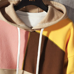 Hehope Fleece Casual Loose Color-blocking Pullover hoodie